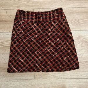 Plaid A-Line Wool blend Skirt Rust Orange ish Red & Brown